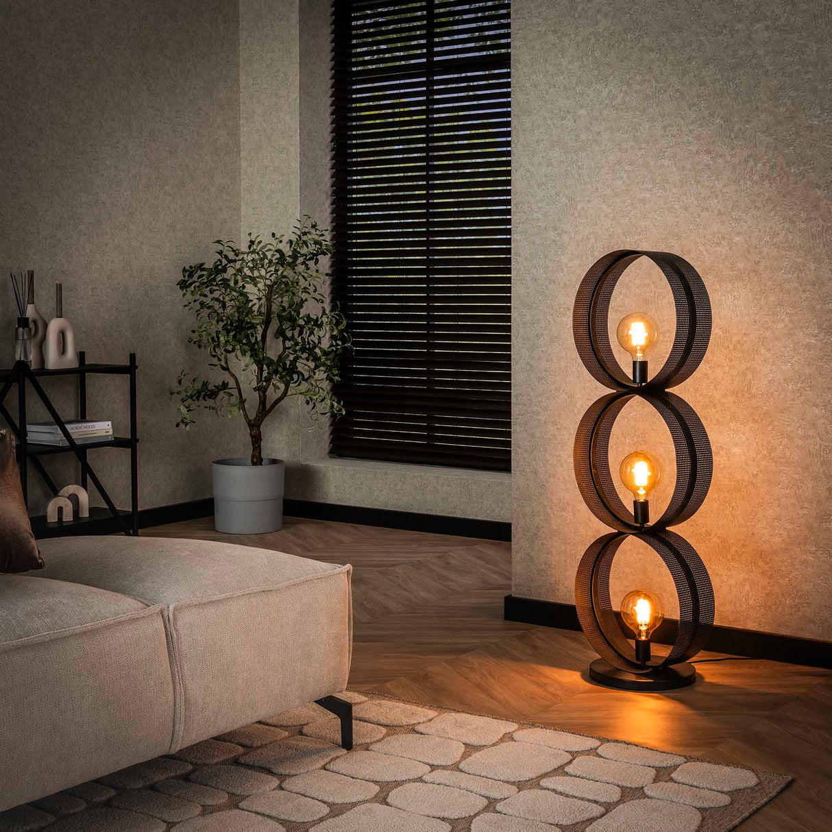 Vloerlamp Fons 3-lichts ringen metaal zwart