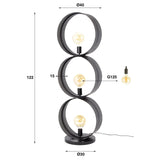 Vloerlamp Fons 3-lichts ringen metaal zwart