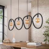 Hængelampe Nova 4-lys Sort Metal 140 cm 