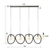 Hængelampe Nova 4-lys Sort Metal 140 cm 
