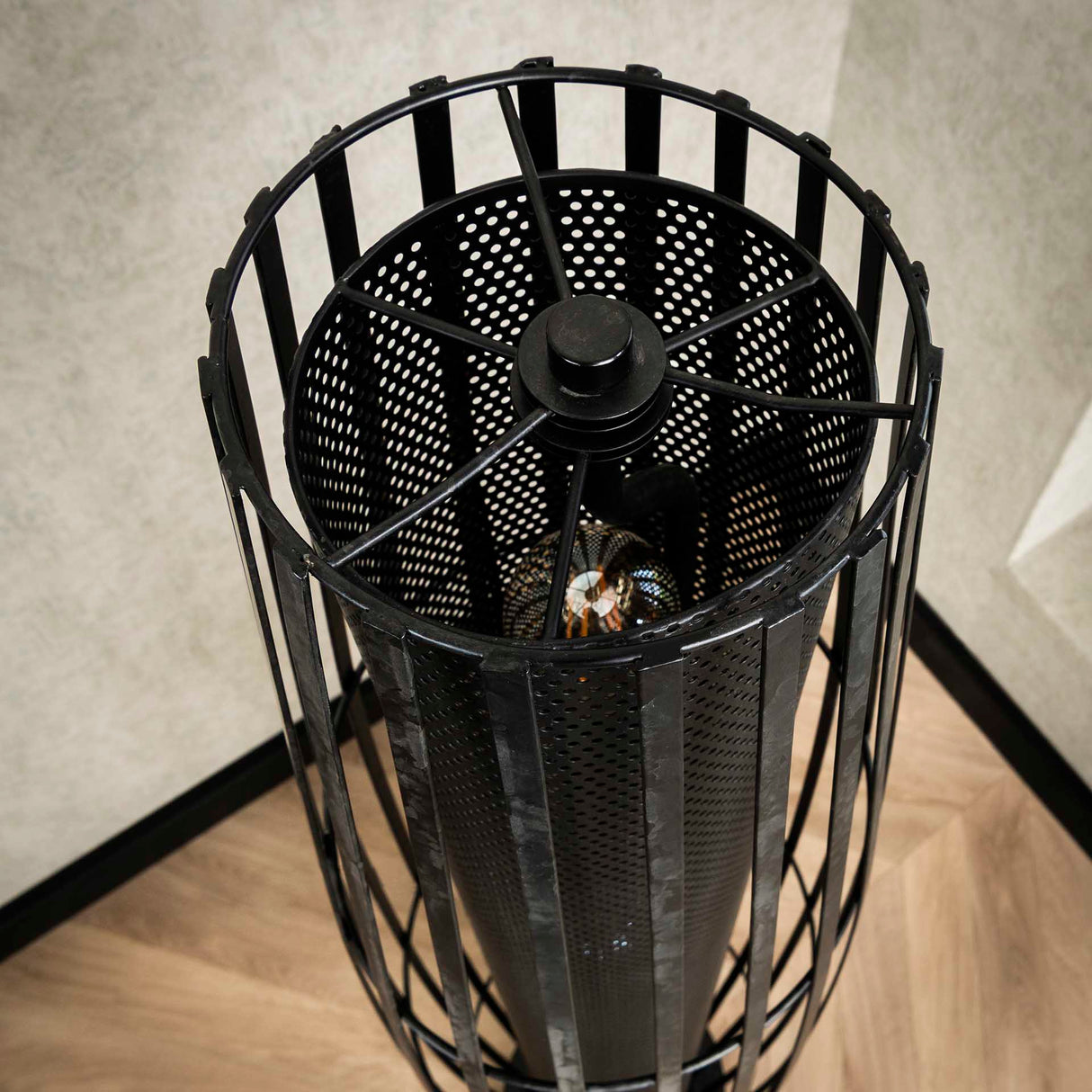 Vloerlamp Liora 4-lichts cylinder mesh zwart 150 cm