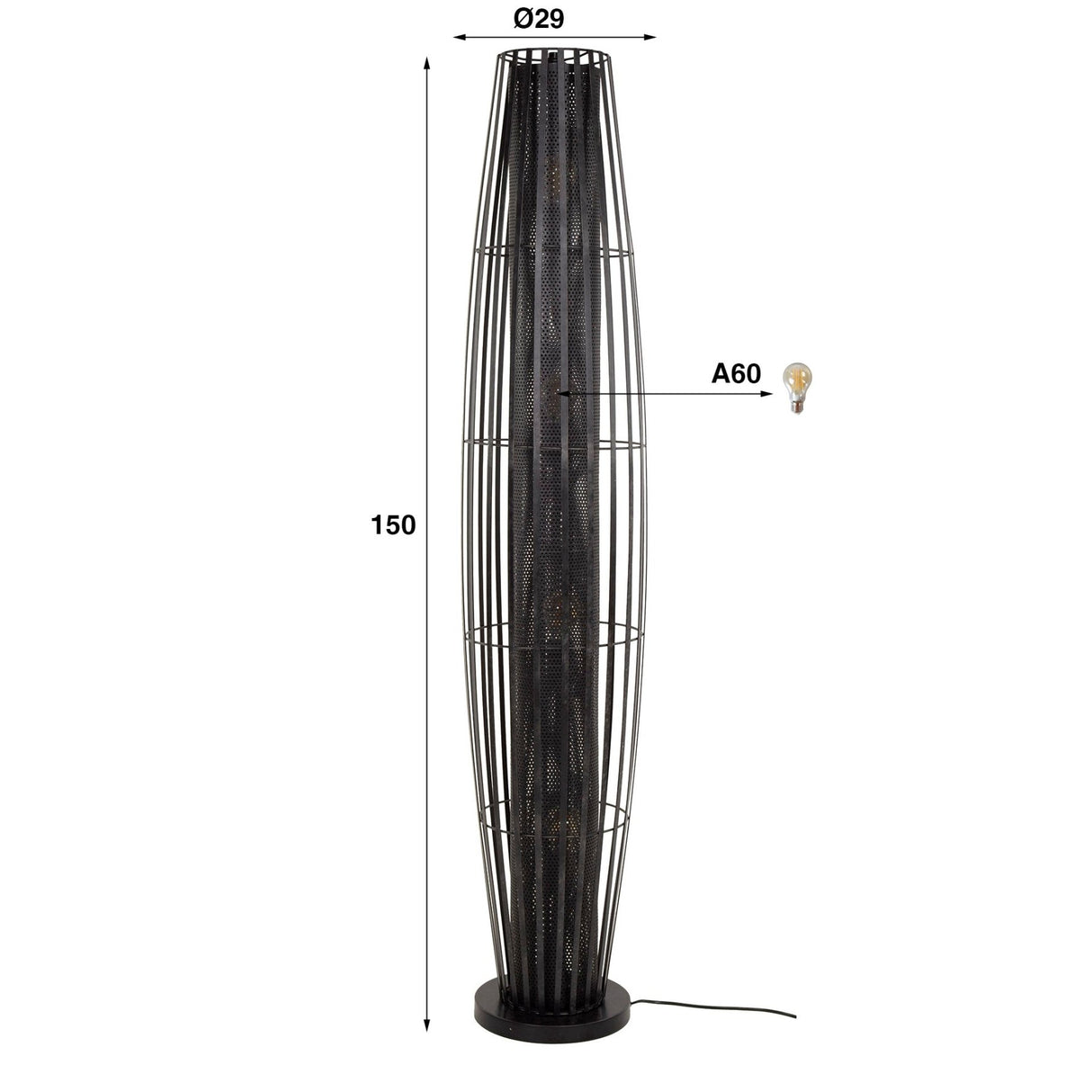 Vloerlamp Liora 4-lichts cylinder mesh zwart 150 cm