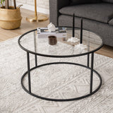 Salontabel Glas Rund 80 cm Barlin - Sort Ramme 