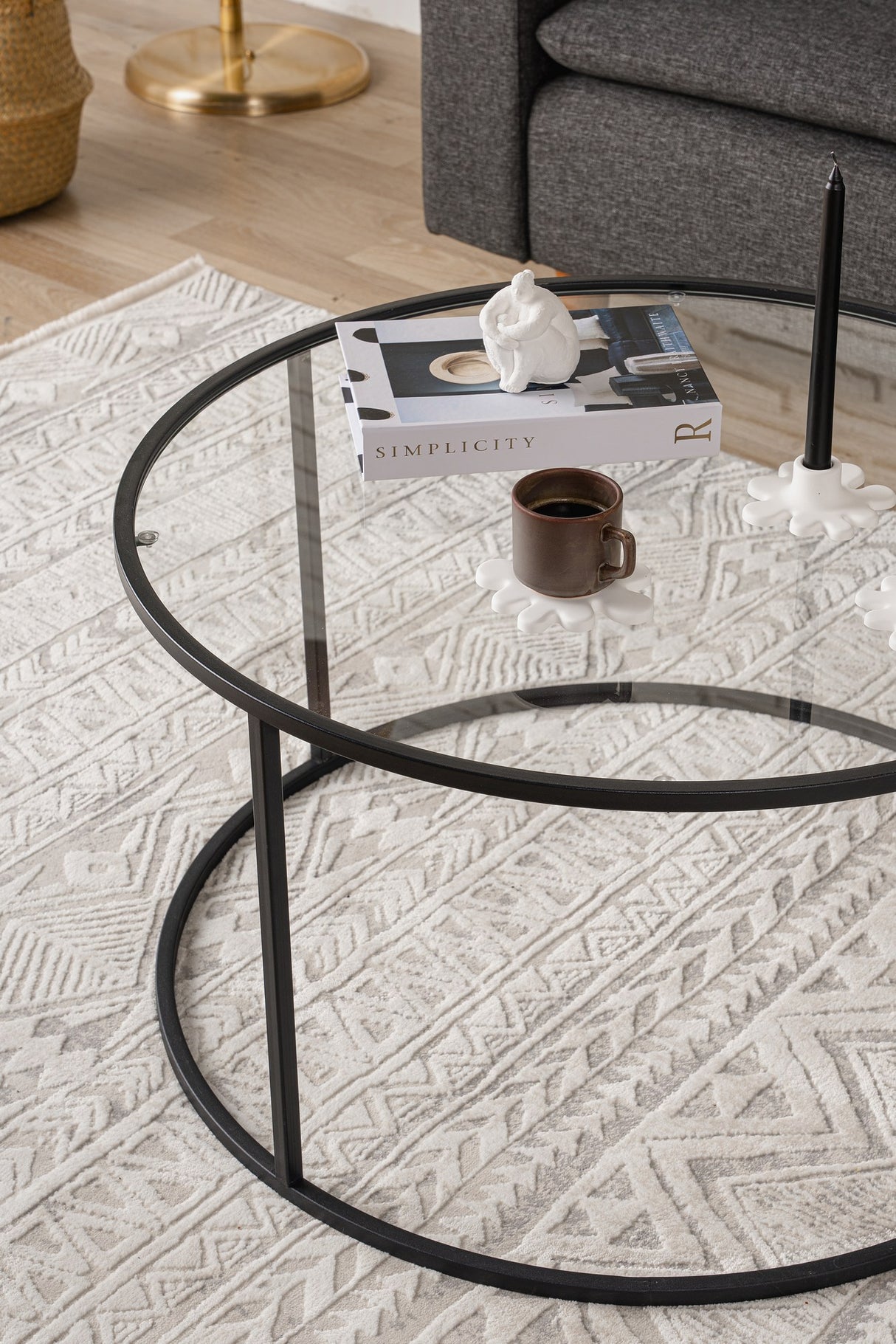 Salontabel Glas Rund 80 cm Barlin - Sort Ramme 