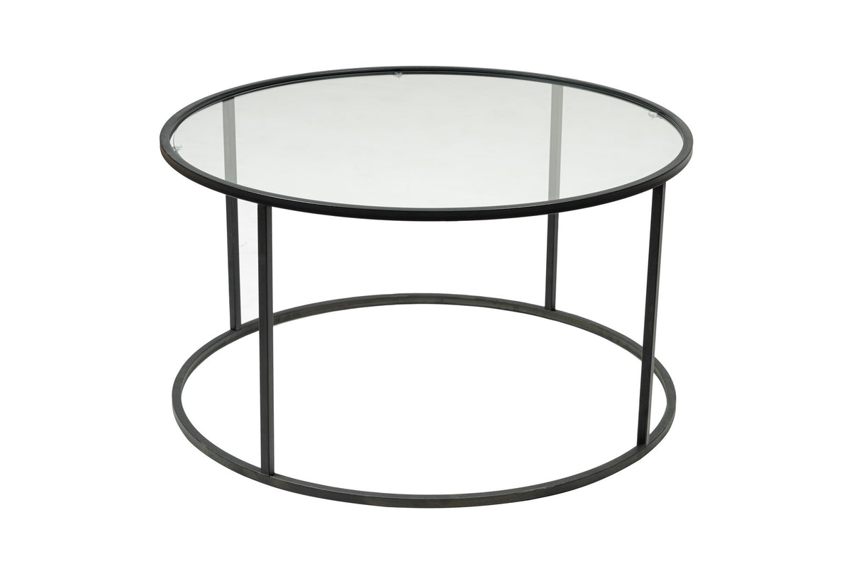 Salontabel Glas Rund 80 cm Barlin - Sort Ramme 