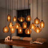 Loftlampe Mali 15-lys rillet glas ravfarvet 