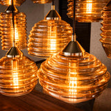 Loftlampe Mali 15-lys rillet glas ravfarvet 