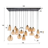 Loftlampe Mali 15-lys rillet glas ravfarvet 