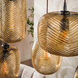 Hanglampen - Hanglamp 7 - lichts bruin reliëf glas Chen - Dimehouse