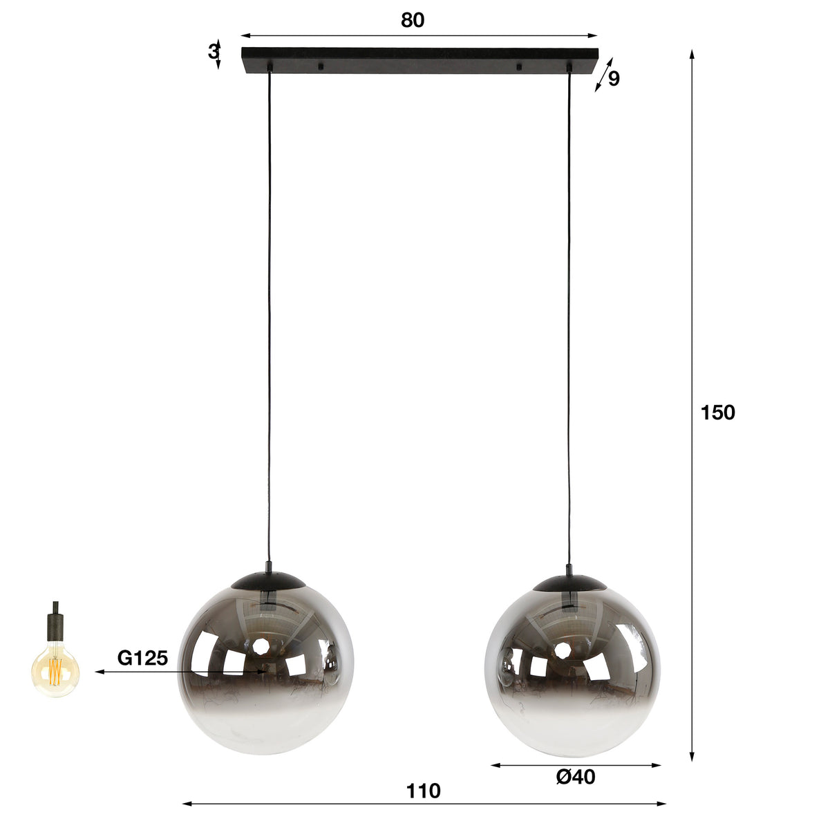 Hængende lampe Juliette 2-Light Smoking Glass