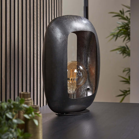 Industriel Bordlampe Selma L Oval Sort Nikkel