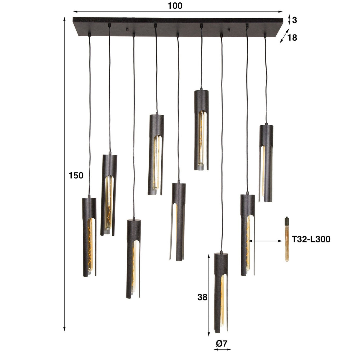 Hanglamp Judy 9-lichts zwart