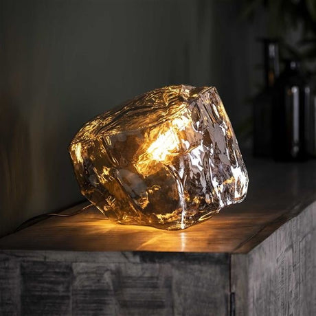 Bordlampe Rocks DH Interiør Forkromet LxBxH 44x34x34 Glas Atmosfærisk foto diagonalt set forfra