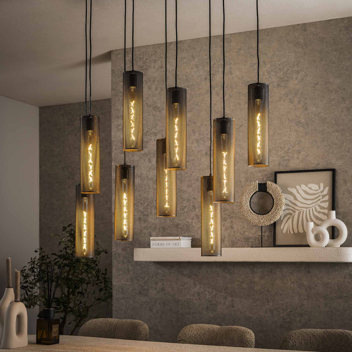 Hængelampe Zavi 9-light mesh sort