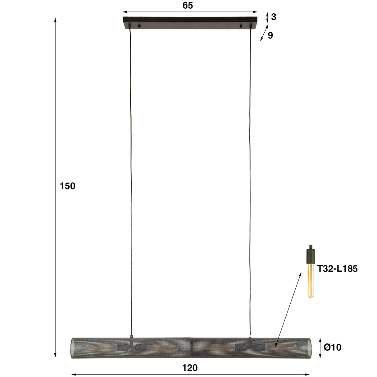 Hængelampe Zavi 120 cm mesh sort
