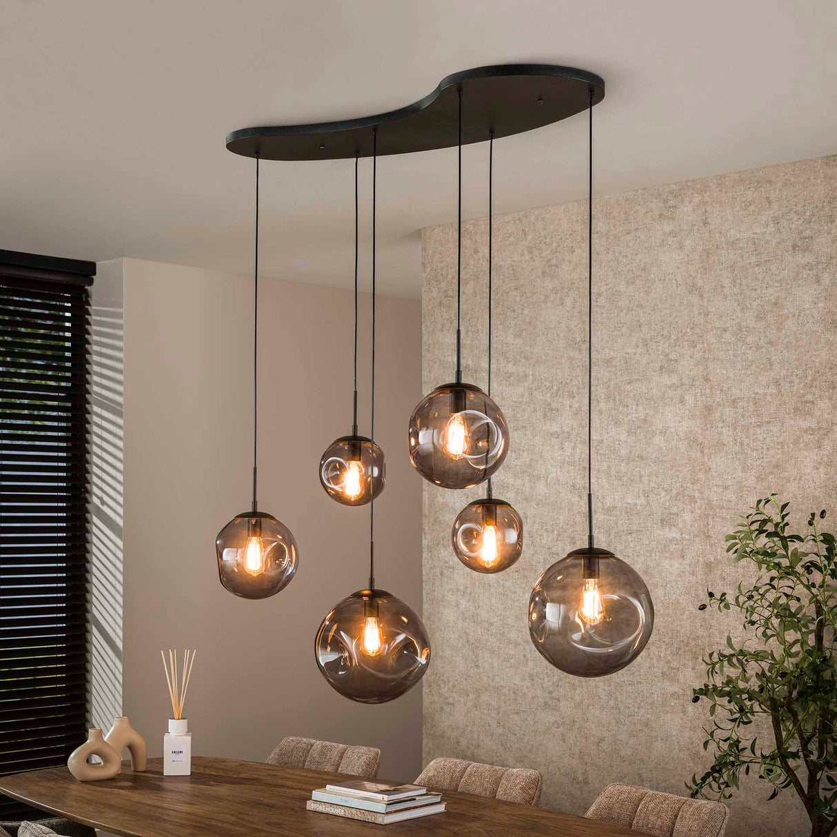 Industriel Pendellampe Nova Sort 6-lys Bænk 135 cm 