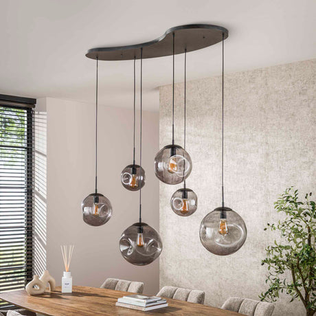 Industriel Pendellampe Nova Sort 6-lys Bænk 135 cm 