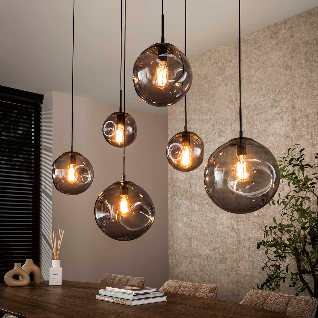 Industriel Pendellampe Nova Sort 6-lys Bænk 135 cm 