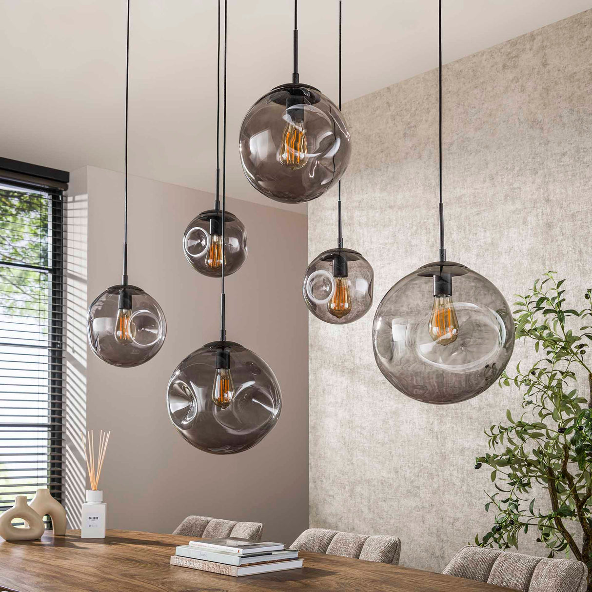 Industriel Pendellampe Nova Sort 6-lys Bænk 135 cm 
