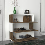 Schoenenkasten - Schoenenkast Napolyon Wit Walnoot Melamine 90x93x30 cm - Dimehouse