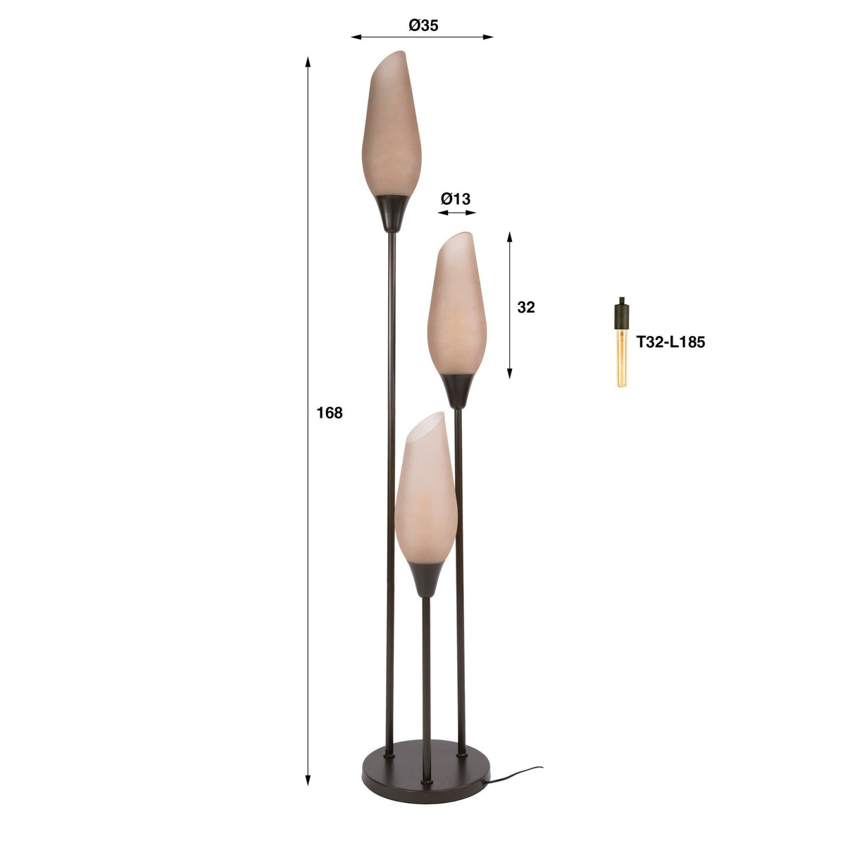Gulvlampe Cocoon 3-light i sienna brun