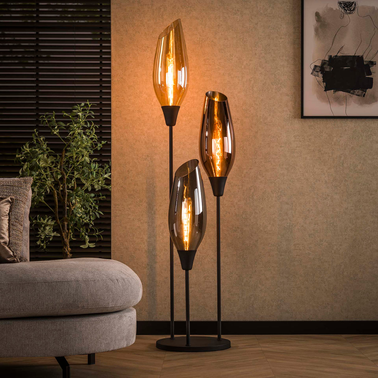 Gulvlampe Coco 3-lys farvet glas 