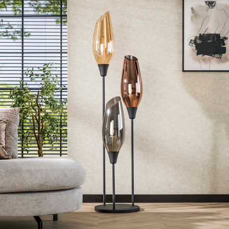 Gulvlampe Coco 3-lys farvet glas 
