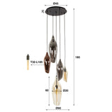 Hanglampen - Moderne Hanglamp Coco getrapt 5 - lichts gekleurd glas - Dimehouse