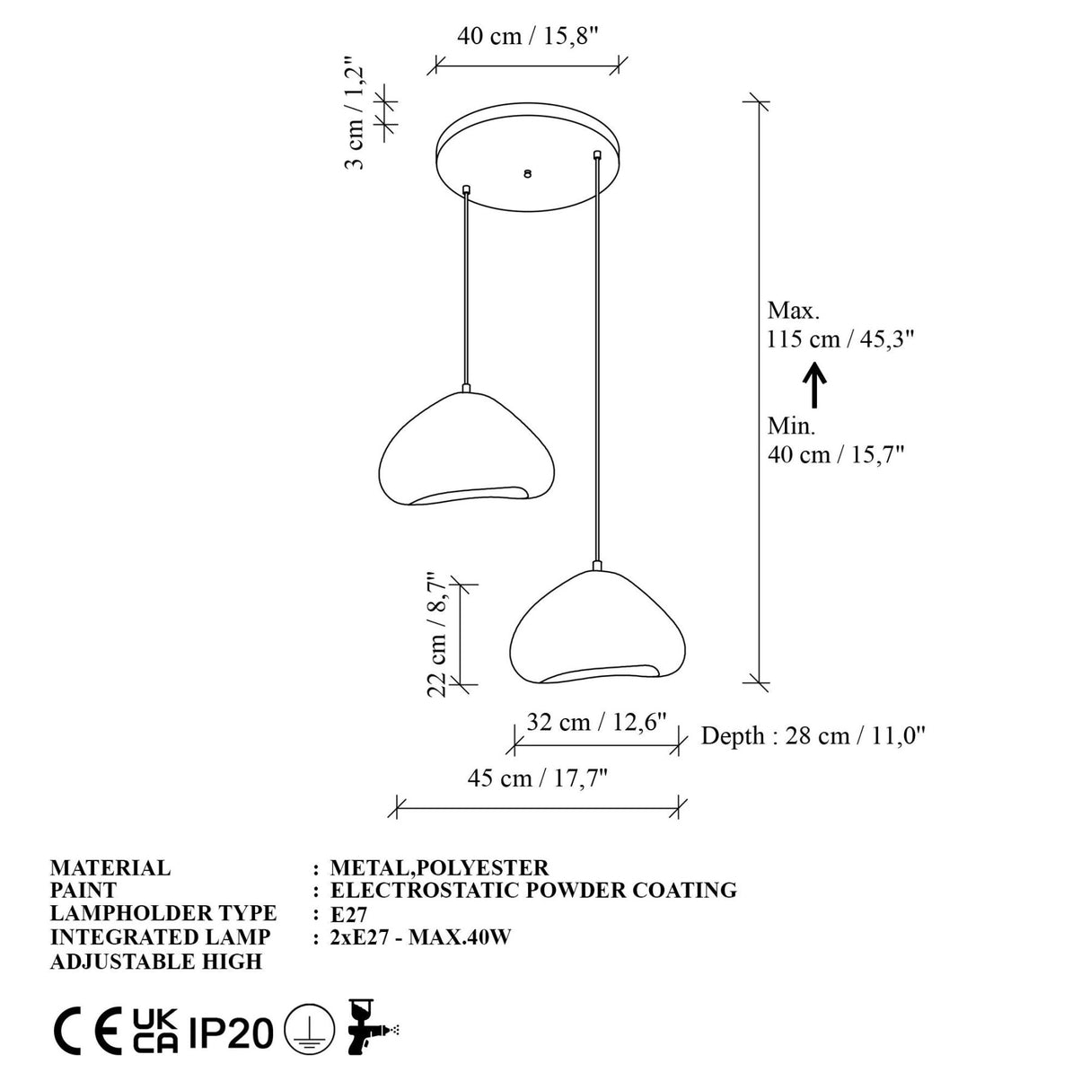 LORA-30-2-T-LUNA Hvid glasfiberhætte