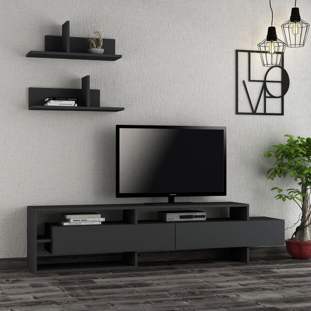 TV Meubels - TV Meubel Set Gara Antraciet Melamine 180x42x32 cm - Dimehouse