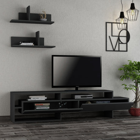TV Meubels - TV Meubel Set Gara Antraciet Melamine 180x42x32 cm - Dimehouse