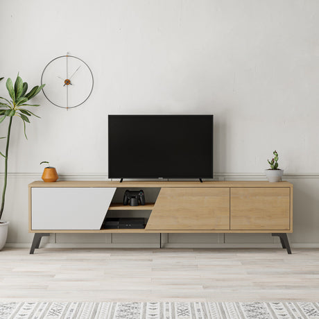 TV Meubels - TV Meubel Fiona Eik Wit Melamine 180x48x35,6 cm - Dimehouse