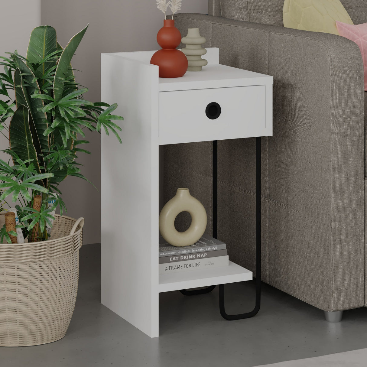Nachtkastjes - Nachtkastje Sirius Left Wit Melamine 32x61x30 cm - Dimehouse