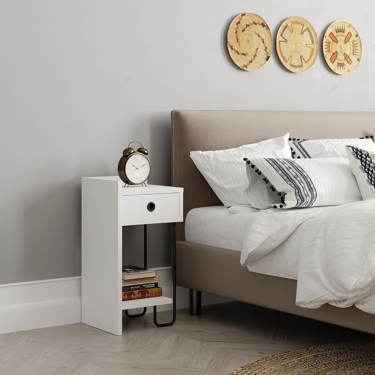 Nachtkastjes - Nachtkastje Sirius Left Wit Melamine 32x61x30 cm - Dimehouse
