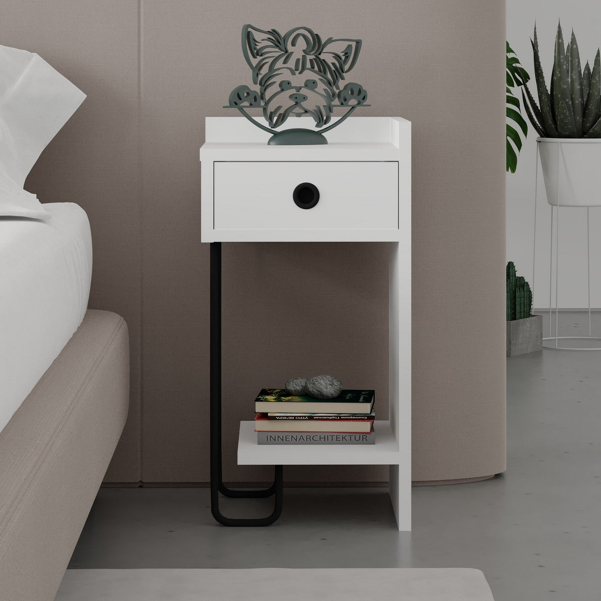 Nachtkastjes - Nachtkastje Sirius Rechts Wit Melamine 32x61x30 cm - Dimehouse