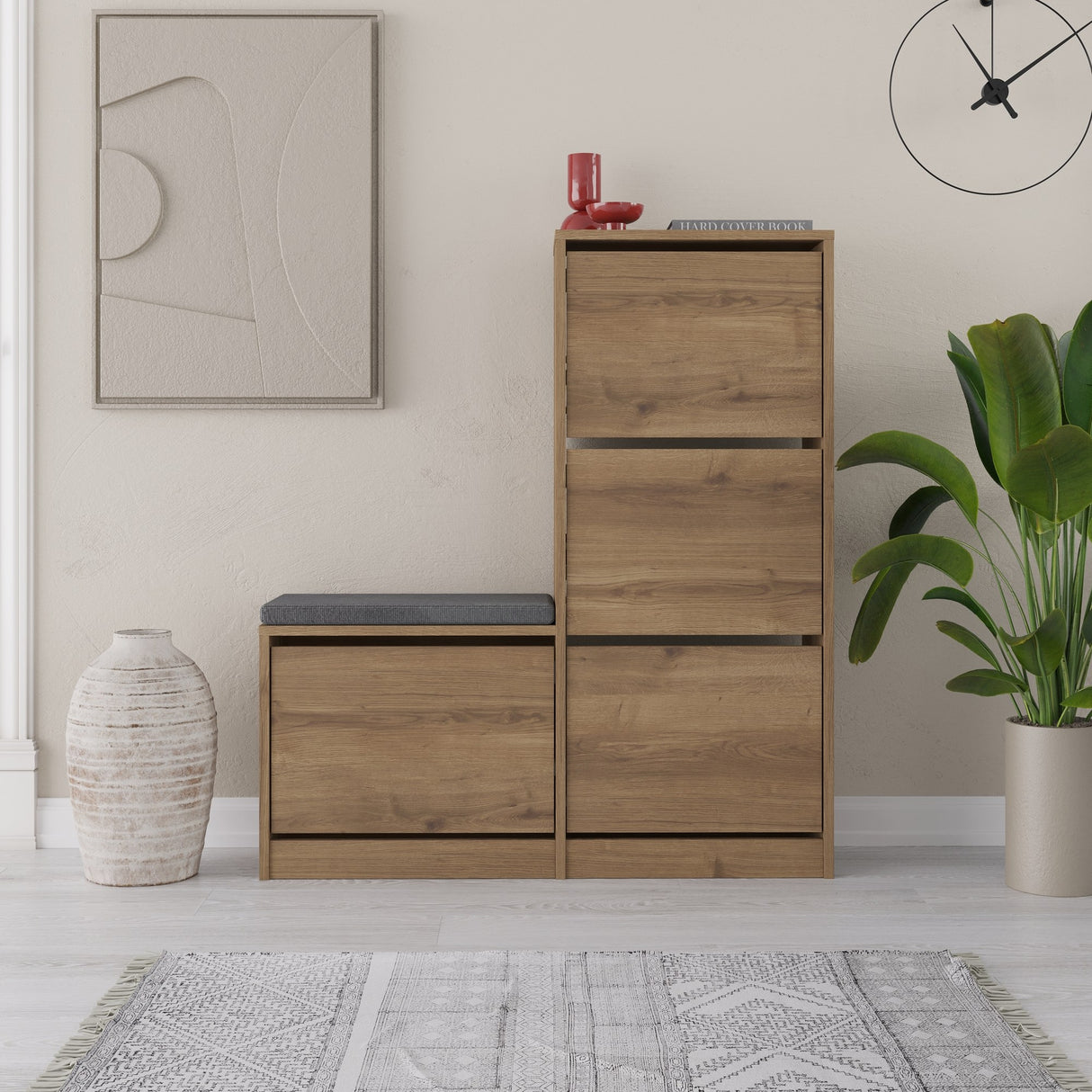 Schoenenkasten - Schoenenkast Dude Naturel Melamine 105x118,5x26 cm - Dimehouse