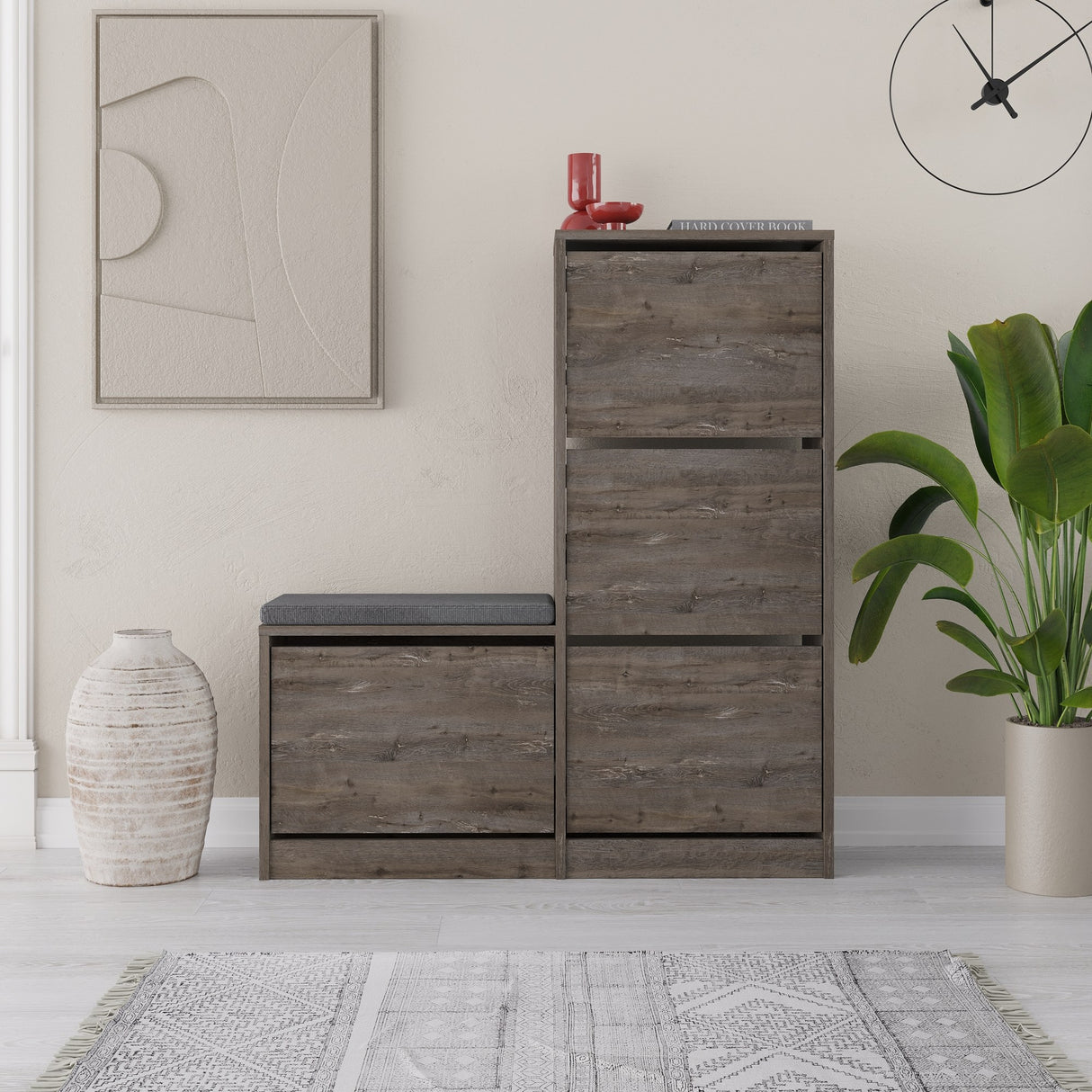 Schoenenkasten - Schoenenkast Dude Donkerbruin Melamine 105x118,5x26 cm - Dimehouse