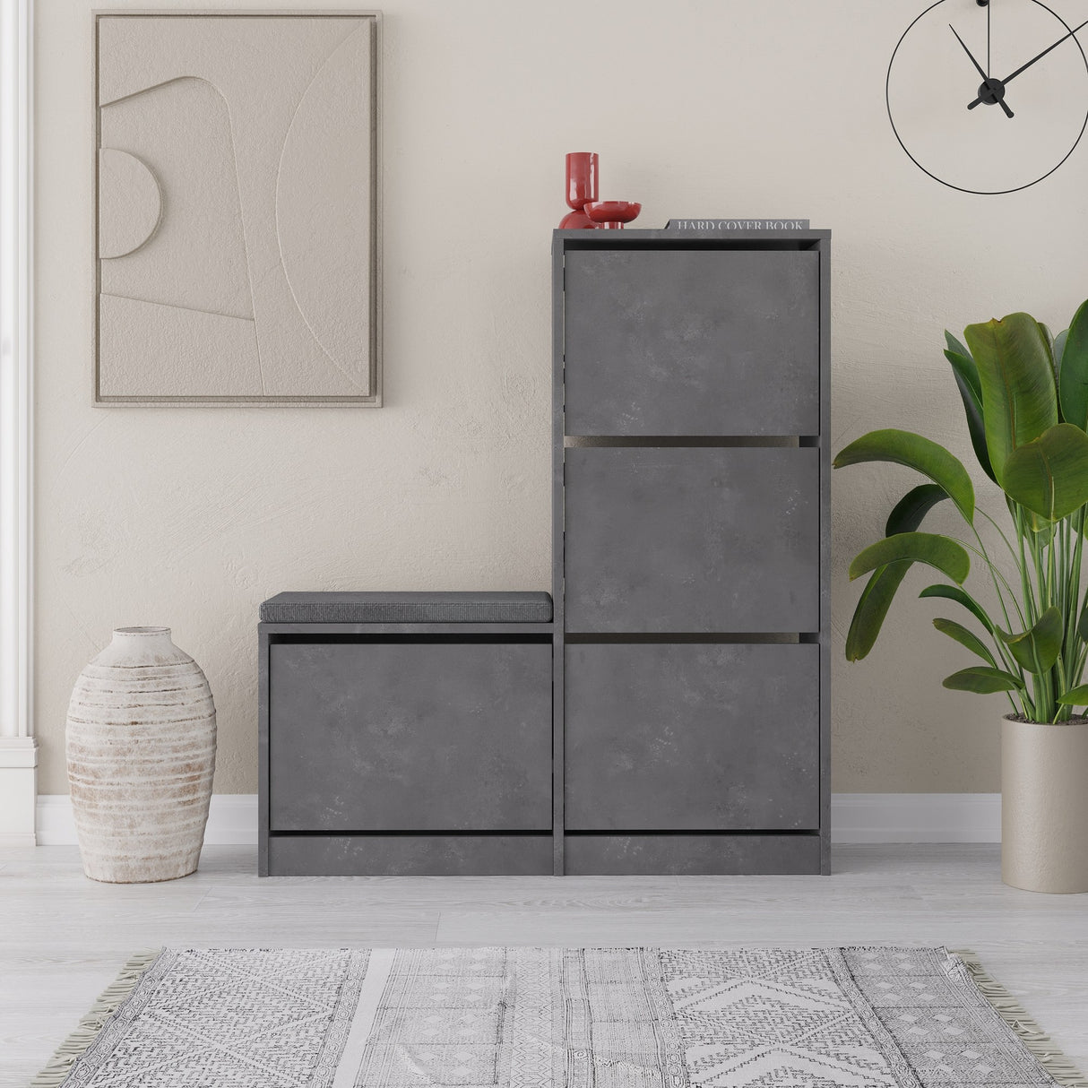 Schoenenkasten - Schoenenkast Dude Grijs Melamine 105x118,5x26 cm - Dimehouse
