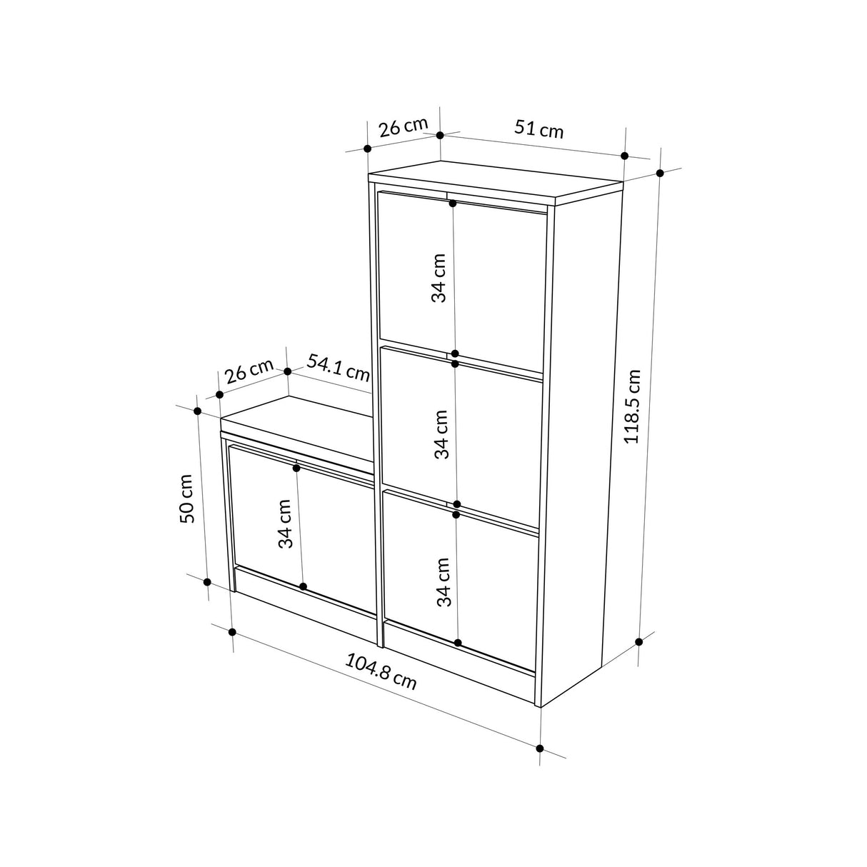 Schoenenkasten - Schoenenkast Dude Grijs Melamine 105x118,5x26 cm - Dimehouse