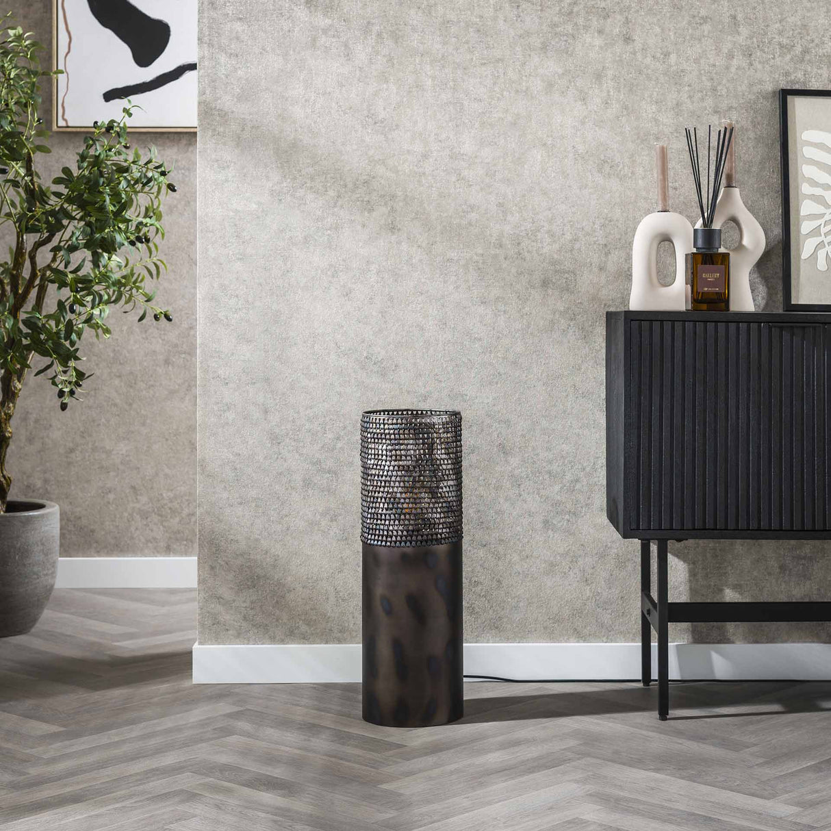 Gulvlampe cylinder Brick 60 cm sort brun 