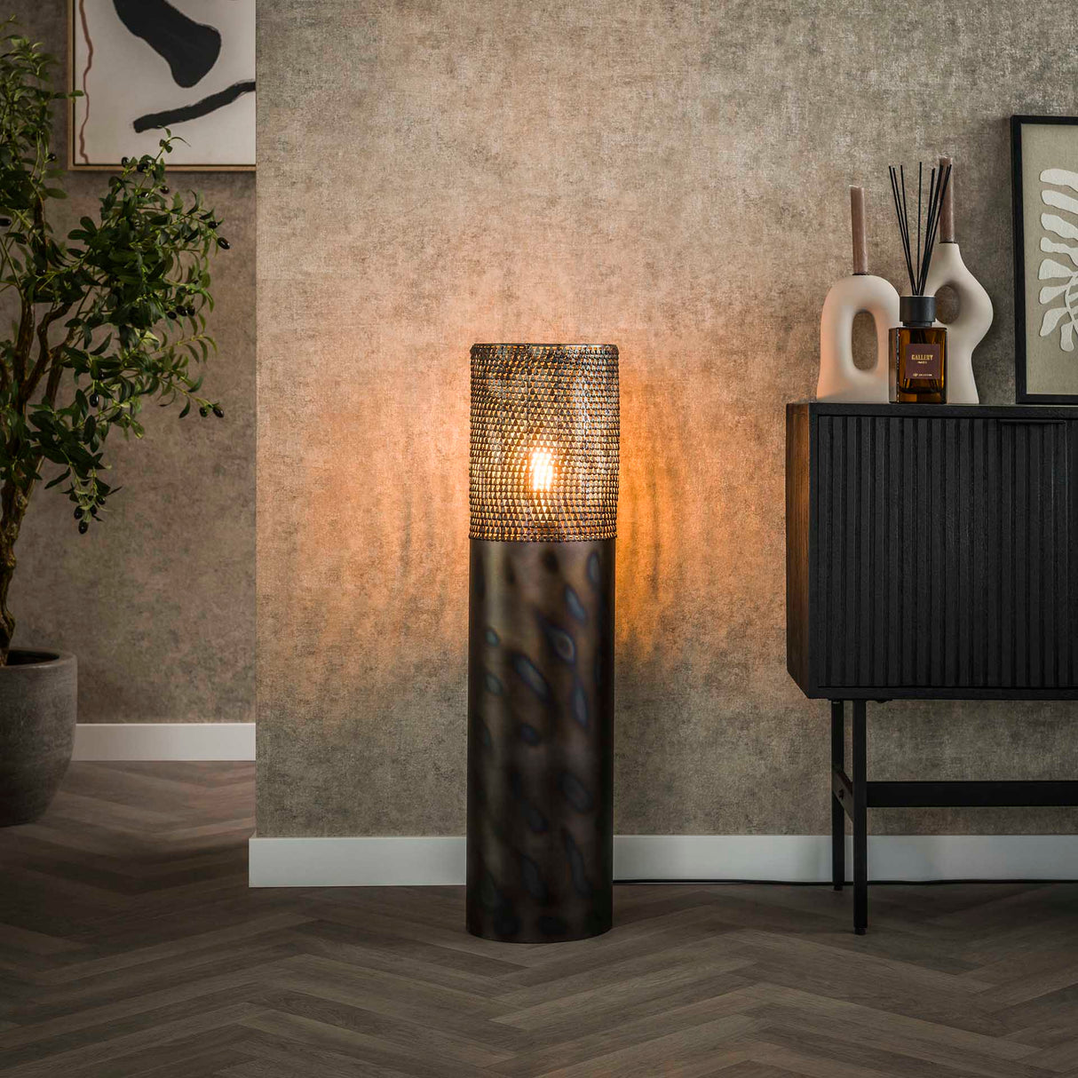 Gulvlampe cylinder Brick 90 cm sort brun 