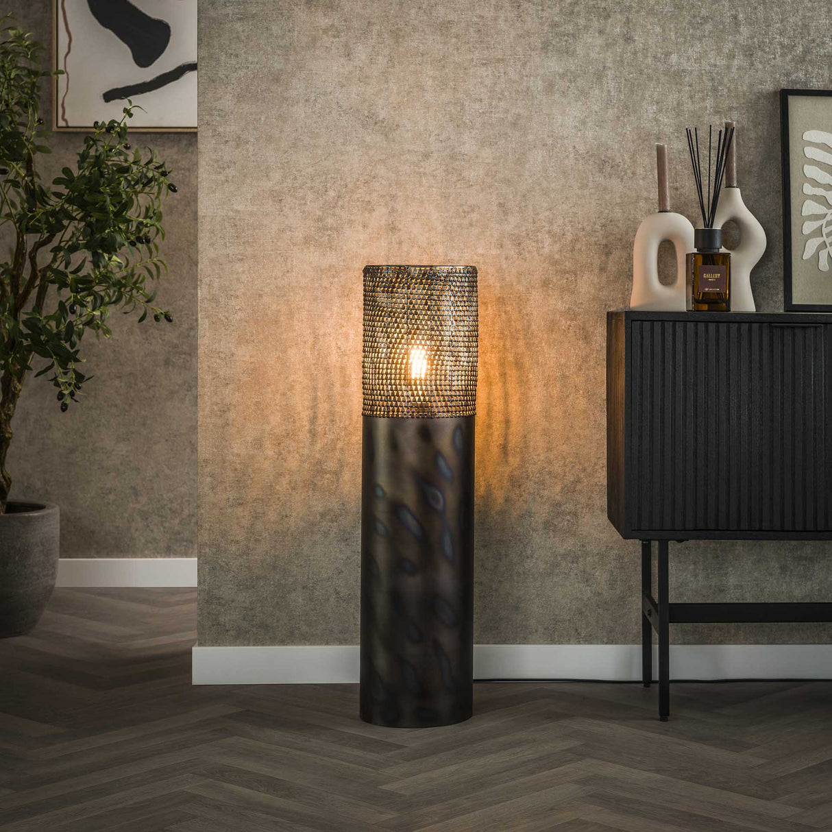 Gulvlampe cylinder Brick 90 cm sort brun 