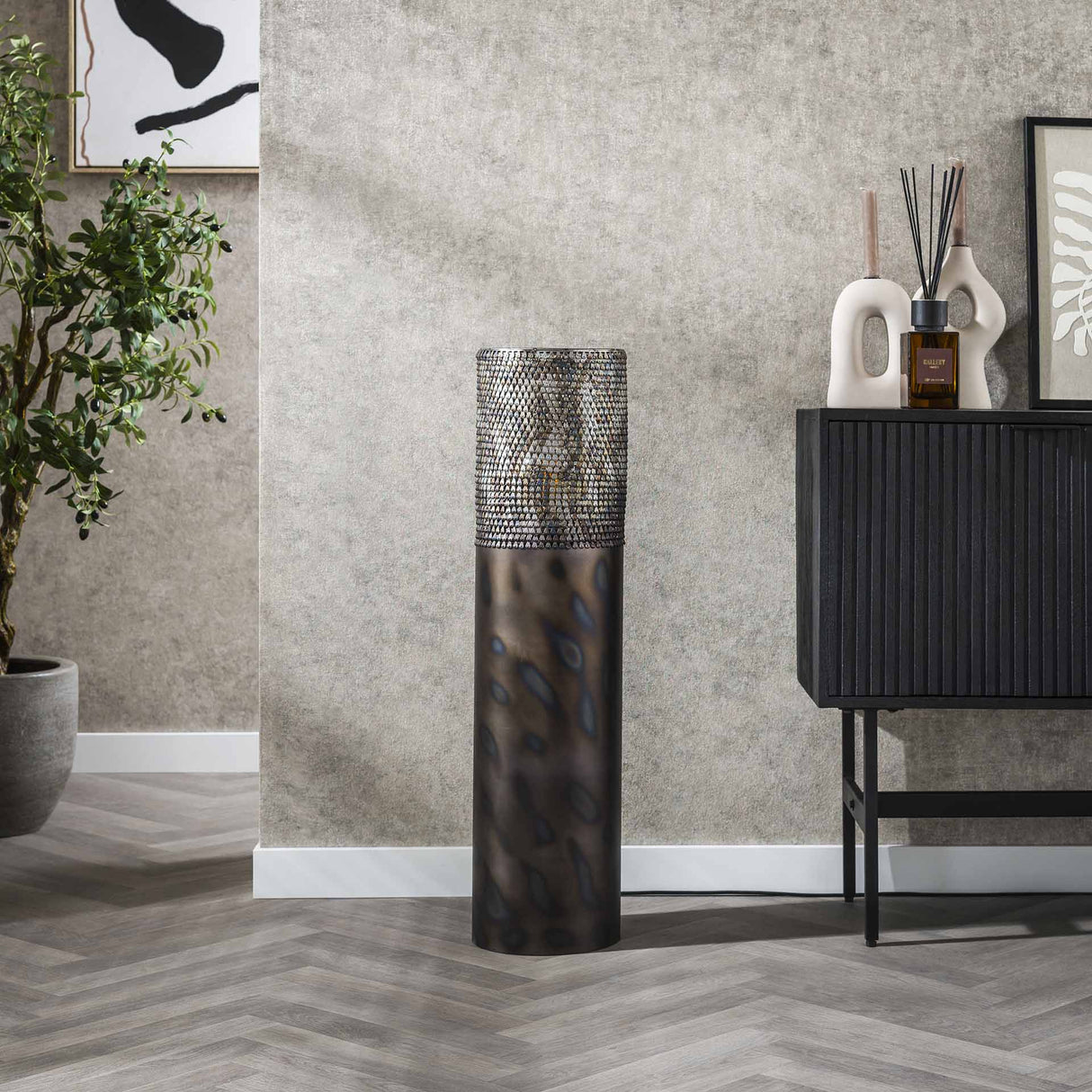 Gulvlampe cylinder Brick 90 cm sort brun 