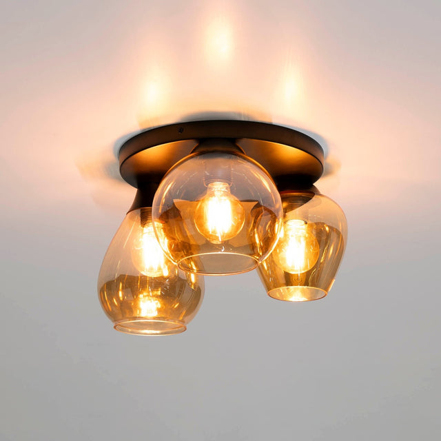 Plafondlamp - Moderne plafondlamp 3 - lichts Felien amberkleurig glas - Dimehouse