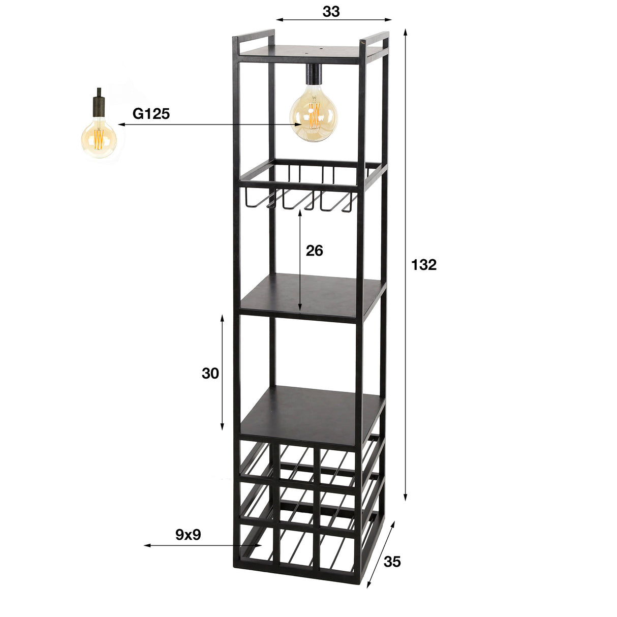 Vinstativ med belysning Moon Metal sort