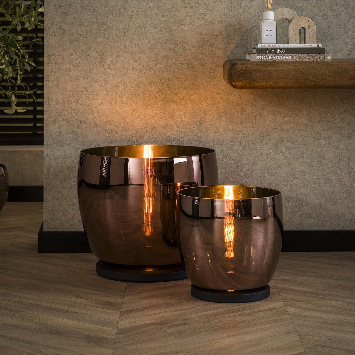Vloerlamp Dain UP XL Koperkleurig glas
