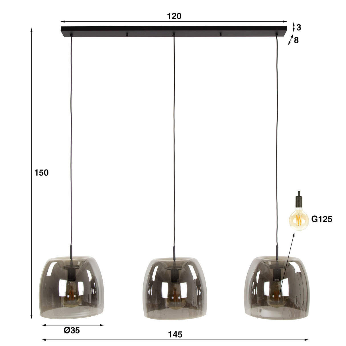 Hanglampen - Hanglamp Dain 3 - lichts chroomkleurig glas - Dimehouse
