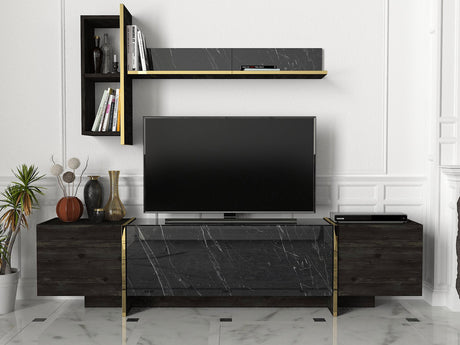TV Møbelsæt Veyron Sort Guld Melamin 180x45x32,3 cm