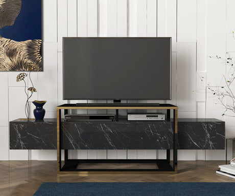 TV Møbel Bianco Sort Guld Melamin 160x49,8x46,1 cm