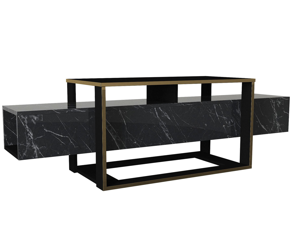 TV Meubels - TV Meubel Bianco Zwart Goud Melamine 160x49,8x46,1 cm - Dimehouse